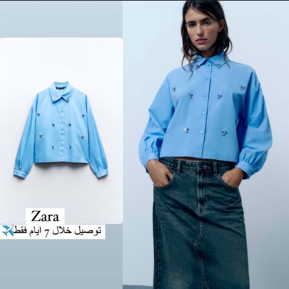 Zara Embellished Blouse Light Blue XS - Picture 1 of 3